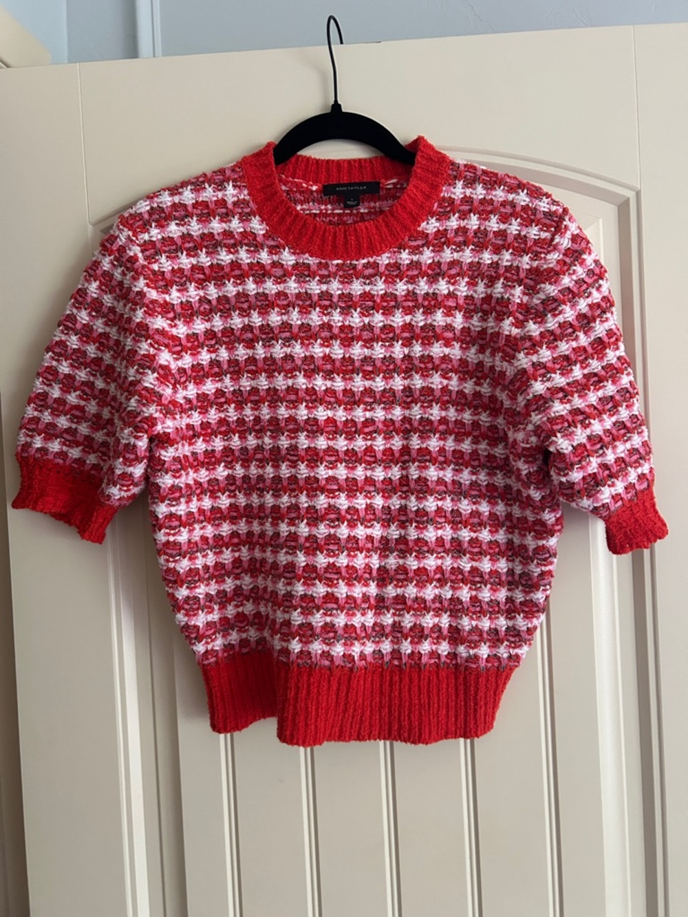 Ann Taylor Red and White Textured Knit Top